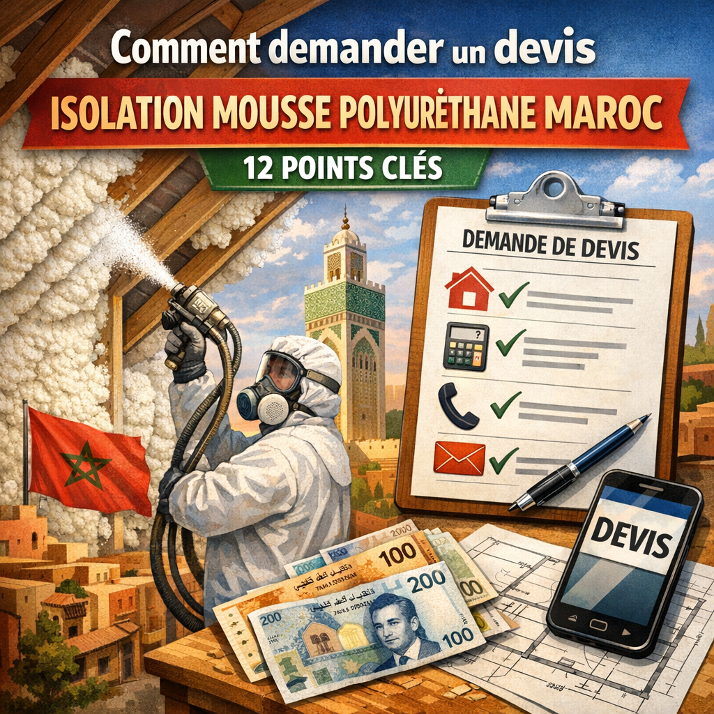 Infographic showing 12 key points for requesting a polyurethane foam insulation quote in Morocco.