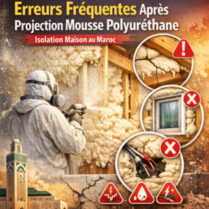 Worker applying polyurethane foam insulation on an interior wall with uneven coverage and visible gaps, illustrating common e